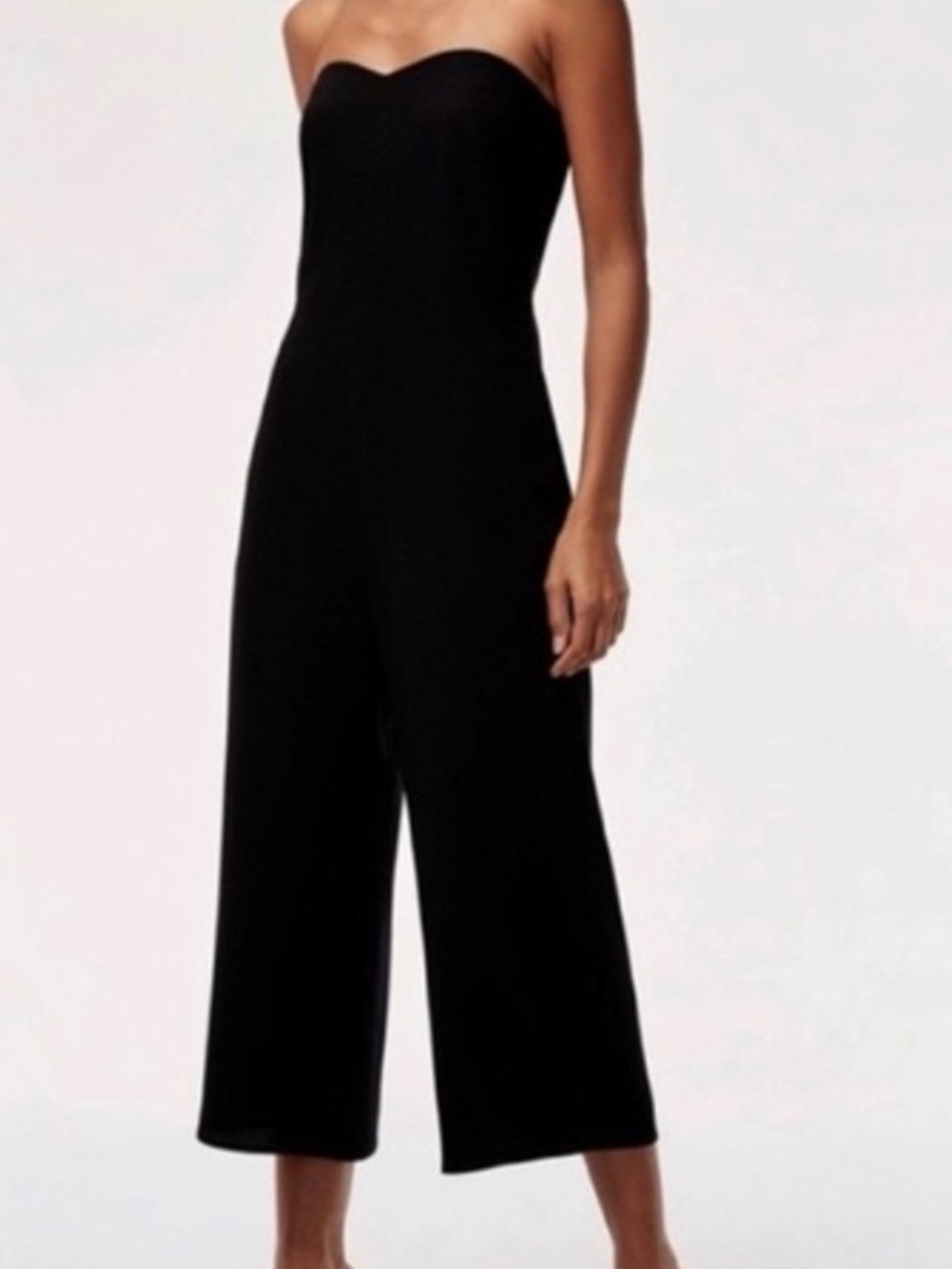 Babaton Aritzia Black Strapless Cropped Wide-Leg Jumpsuit Built-In Bra Size 2